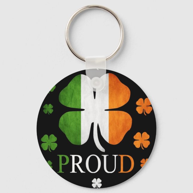 Irish flag four leaf clover key ring (Front)