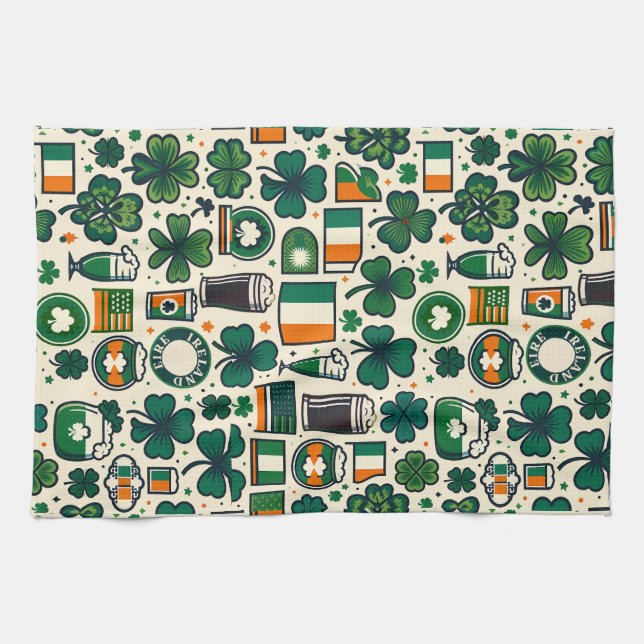 Irish Flag Ireland Saint Patricks Day Slainte Tea Towel (Horizontal)