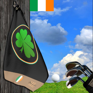 Irish Flag, Lucky Clover monogram, Golfing Ireland Golf Towel