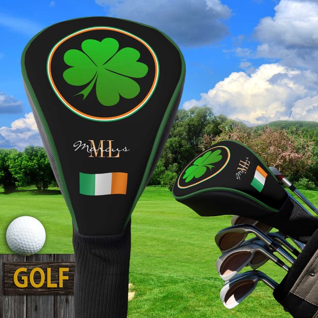 Irish Flag, Lucky, Monogram, Golfing Ireland Golf Head Cover (Creator Uploaded)