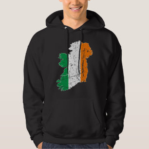Irish Flag Map Souvenir Distressed Ireland Adults  Hoodie