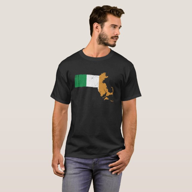 Irish Flag over Massachusetts T-Shirt (Front Full)