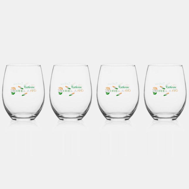 Irish Flag Rose Personalised Stemless Wine Glass (Front)