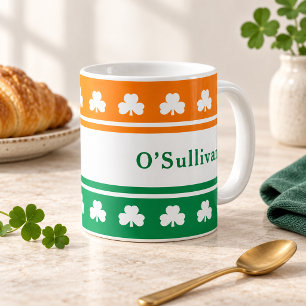 Irish Flag Shamrock Custom Family Name Coffee Mug