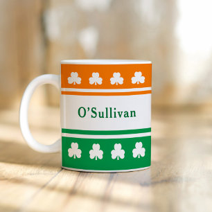 Irish Flag Shamrock Custom Family Name Coffee Mug