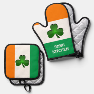 Irish Flag & Shamrock Design Oven Mitt & Pot Holder Set