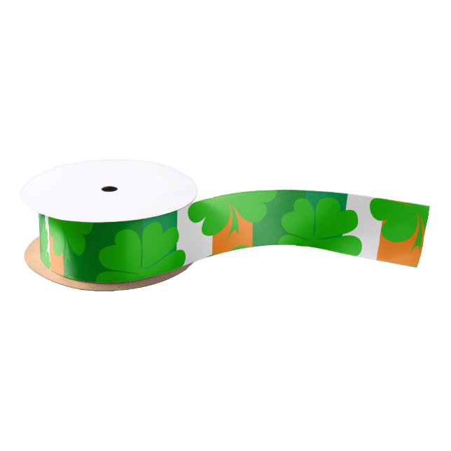 Irish Flag & Shamrock - Ireland lucky clover leaf Satin Ribbon (Spool)
