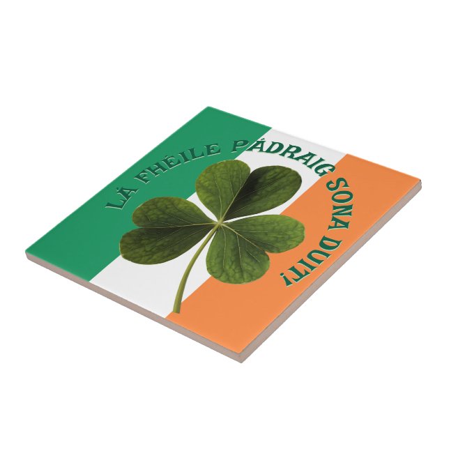 Irish Flag Shamrock Lá Fhéile Pádraig Sona Tile (Side)