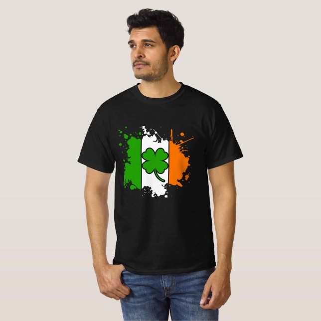Irish Flag Shamrock St Patricks Day Black Graphic  T-Shirt (Front Full)
