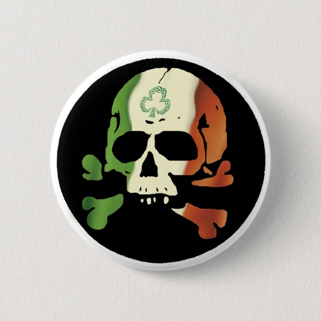 Irish flag skull 6 cm round badge (Front)