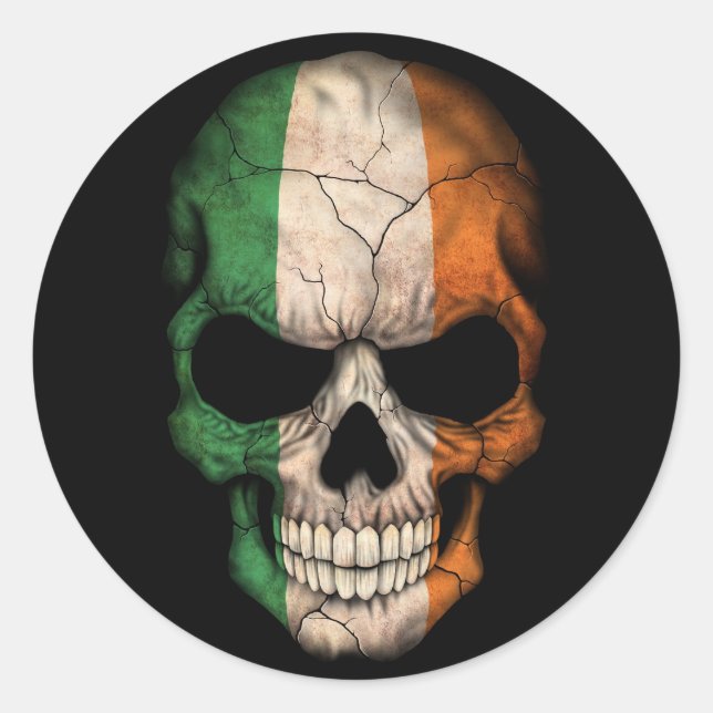 Irish Flag Skull on Black Classic Round Sticker (Front)