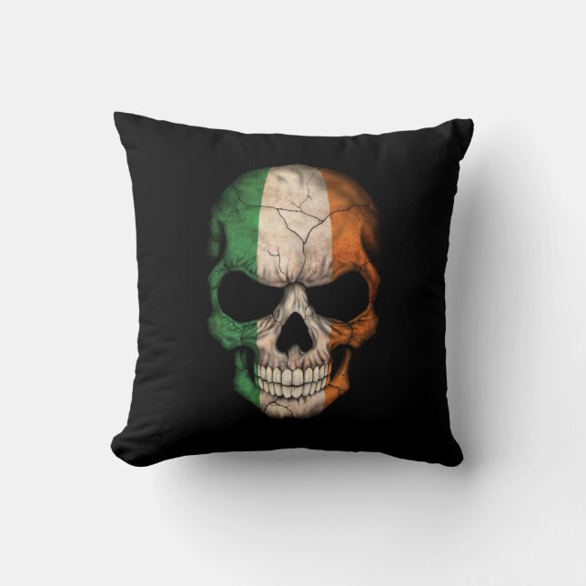 Irish Flag Skull on Black Cushion (Front)