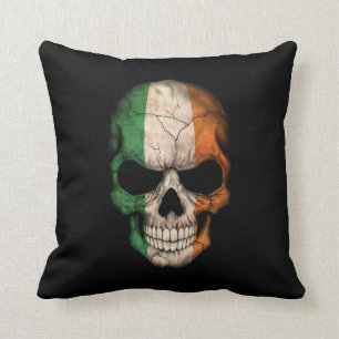 Irish Flag Skull on Black Cushion