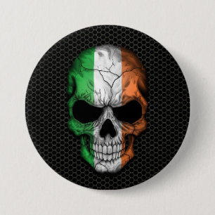 Irish Flag Skull on Steel Mesh Graphic 7.5 Cm Round Badge