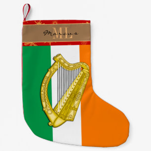 Irish Flag stocking, Ireland, monogram, harp Small Christmas Stocking