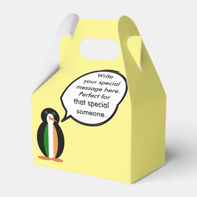 Irish Flag Talking Ms. Penguin Personalised Favour Box (Back Side)