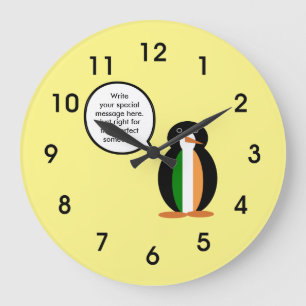 Irish Flag Talking Ms. Penguin Personalised Large Clock