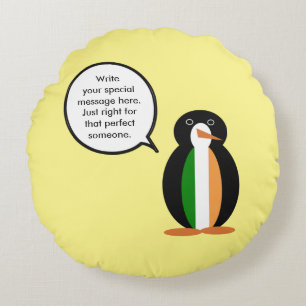 Irish Flag Talking Ms. Penguin Personalised Round Cushion