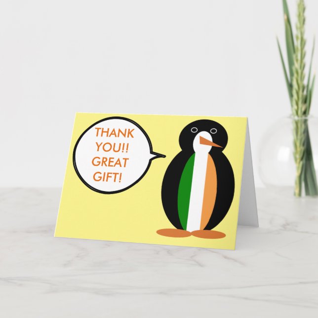 Irish Flag Talking Ms. Penguin Thank You Card (Front)