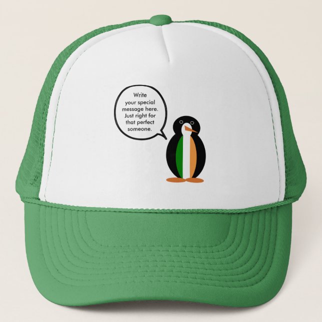 Irish Flag Talking Penguin Trucker Hat (Front)