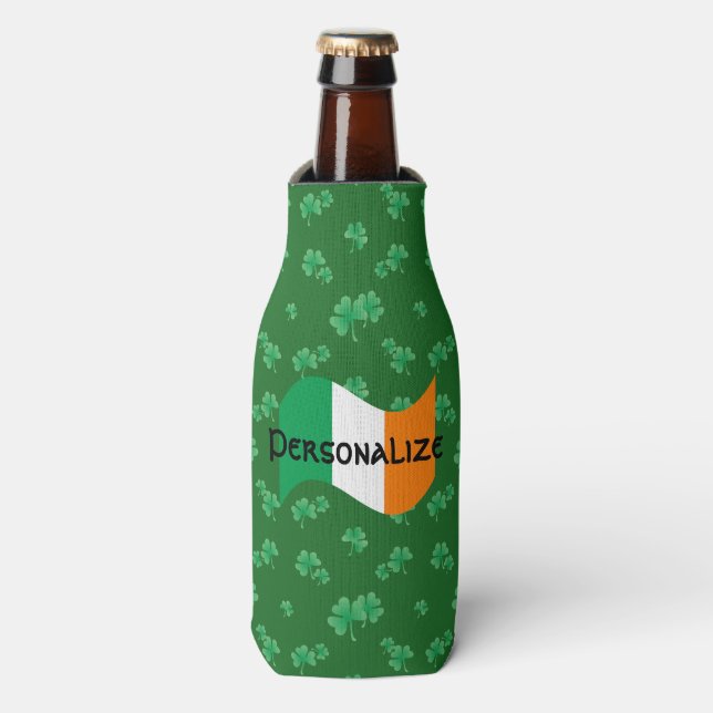 Irish Flag with Shamrocks Bottle Cooler (Bottle Front)