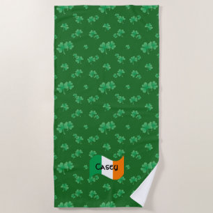Irish Flag with Shamrocks Personalised Beach Towel