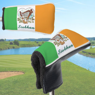 Irish flag with Vintage harp and Shamrock Custom Golf Head Cover