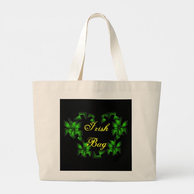 Irish Floral Heart In Black Large Tote Bag (Back)