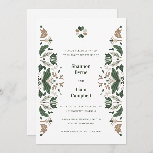 Irish Folk Art Shamrock Celtic Wedding Invitation (Front/Back)