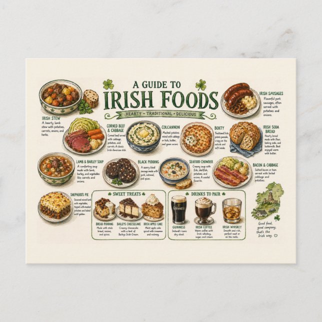 Irish Food Guide Traditional Culinary Illustration Postcard (Front)