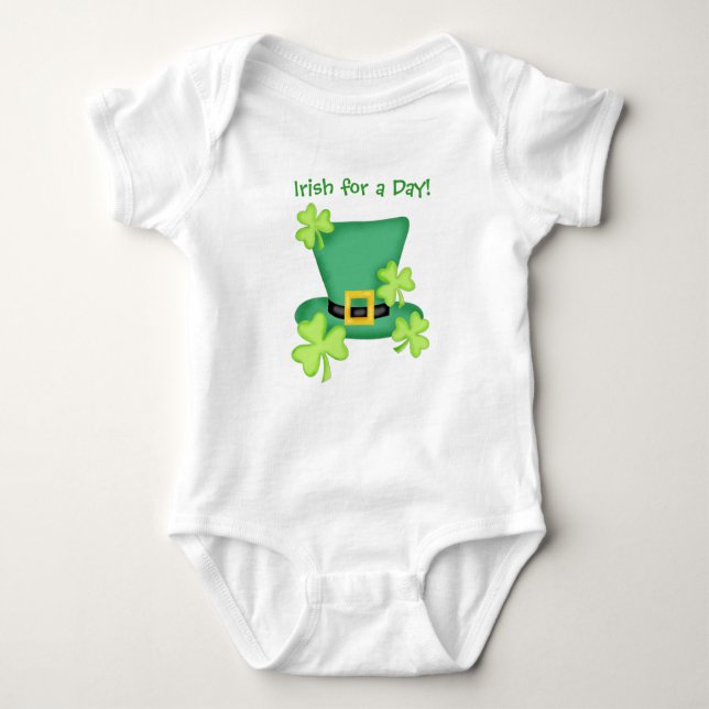 Irish for a Day St. Patrick's Day Shamrock Baby Bodysuit (Front)