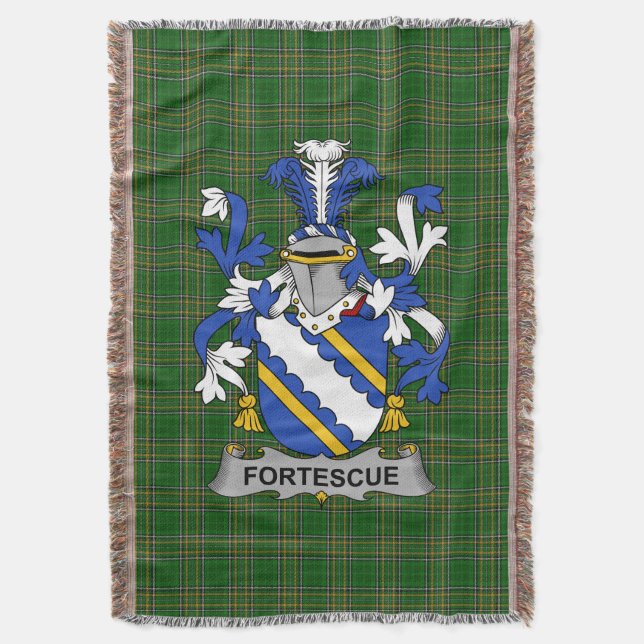  Irish Fortescue Coat of Arms Family Crest Ireland Throw Blanket (Front Vertical)