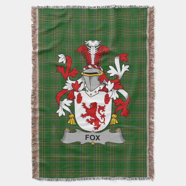  Irish Fox Coat of Arms Family Crest Ireland Throw Blanket (Front Vertical)