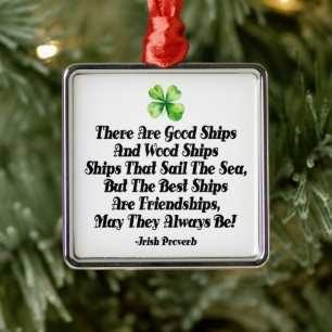 Irish Friendship Ships Proverb Four Leaf Clover Metal Tree Decoration