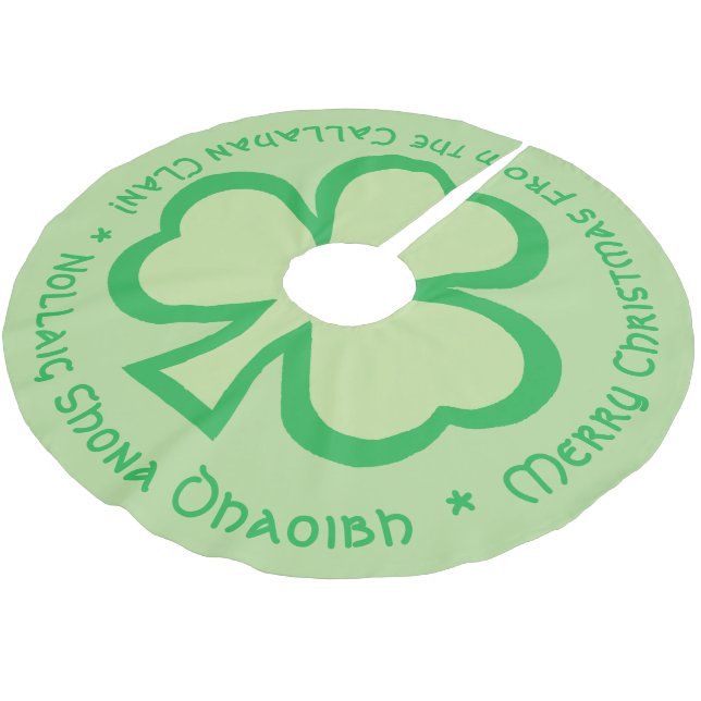 Irish Gaelic Christmas Greeting with Family Name Brushed Polyester Tree Skirt (Angled)