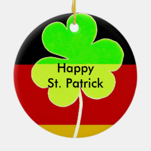 Irish German Flag Shamrock Clover St. Patrick Fun Ceramic Tree Decoration