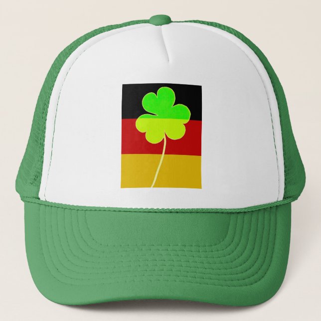 Irish German Flag Shamrock Clover St. Patrick Fun Trucker Hat (Front)