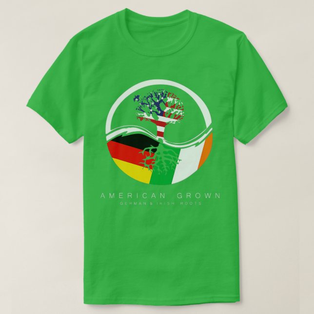 Irish German Roots  American Grown with Flag  T-Shirt (Design Front)