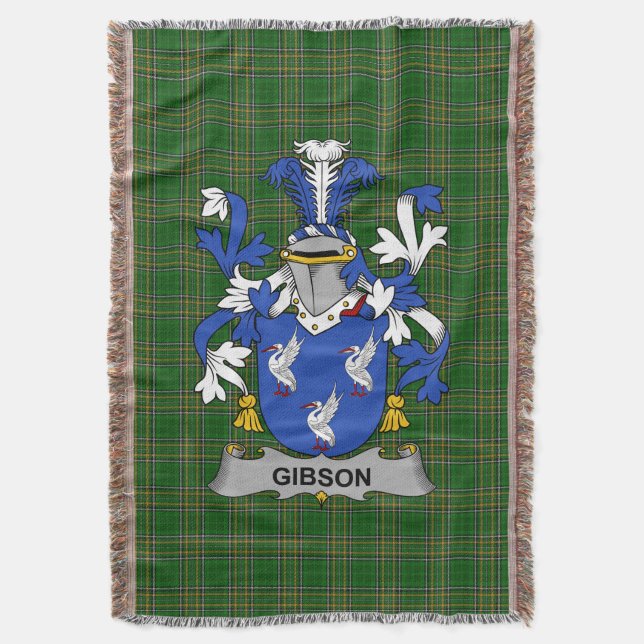  Irish Gibson Coat of Arms Family Crest Ireland Throw Blanket (Front Vertical)