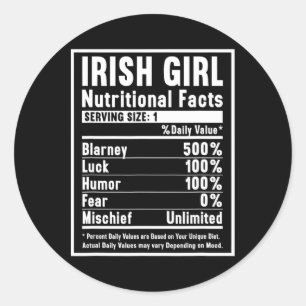 Irish Girl Nutrition Facts 1 Classic Round Sticker