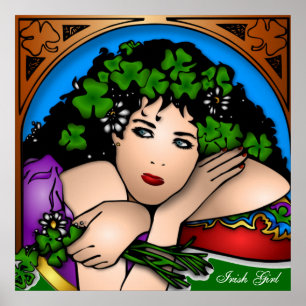 Irish Girl With Shamrocks In Her Hair St. Patty's Poster