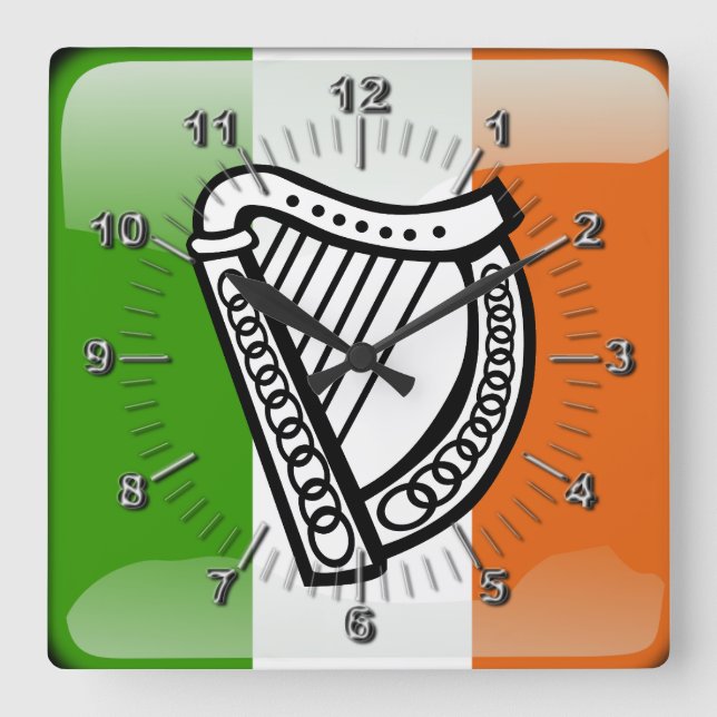 Irish glossy flag square wall clock (Front)