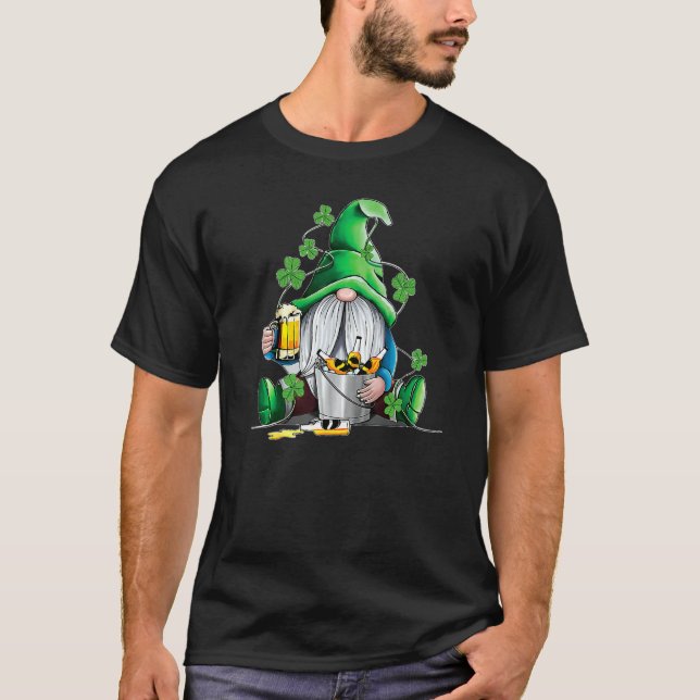 Irish Gnome Drink Beer Lucky Shamrock Gnome St Pat T-Shirt (Front)