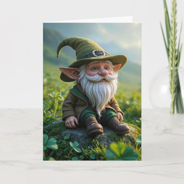 Irish Gnome In Clover Field Card (Front)