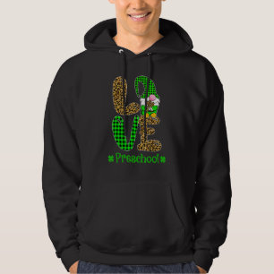 Irish Gnome Love Preschool Teacher Leopard St Patr Hoodie