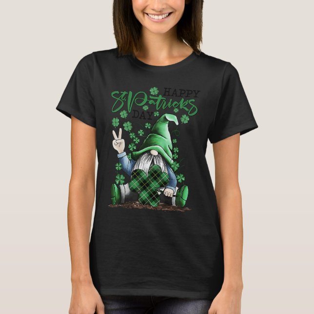 Irish Gnome Lucky Plaid Shamrock Leprechaun St Pat T-Shirt (Front)