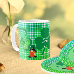 Irish Gnome Monogram Shamrock St Patricks Coffee Mug