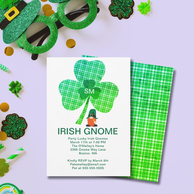 Irish Gnome Monogram Shamrock St Patricks Invite (Irish Gnome Monogram Shamrock St Patrick's Invite)
