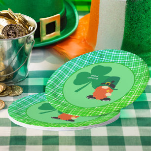 Irish Gnome Shamrock St Patricks Paper Plate