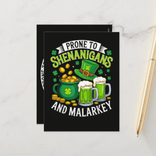 Irish Gnome St Patricks Prone to Shenanigans Holiday Postcard